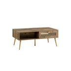 Table basse rectangulaire en bois 42 W avec étagère de rangement et tiroir
