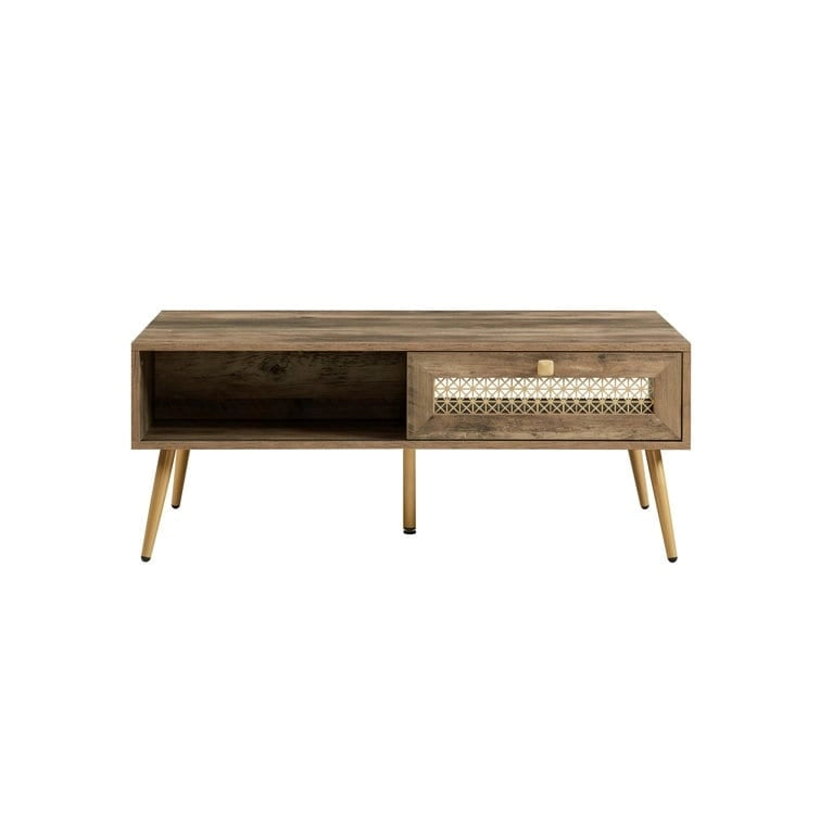 Table basse rectangulaire en bois 42 W avec étagère de rangement et tiroir