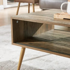 Table basse rectangulaire en bois 42 W avec étagère de rangement et tiroir