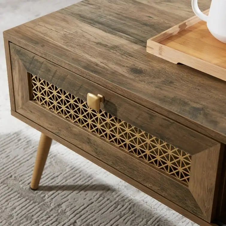 Table basse rectangulaire en bois 42 W avec étagère de rangement et tiroir