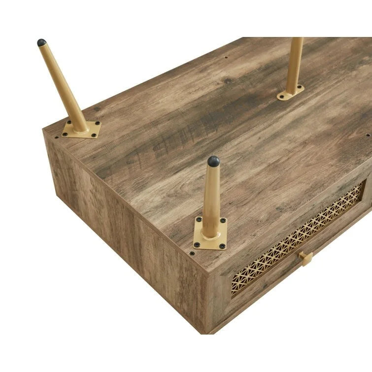 Table basse rectangulaire en bois 42 W avec étagère de rangement et tiroir