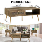 Table basse rectangulaire en bois 42 W avec étagère de rangement et tiroir
