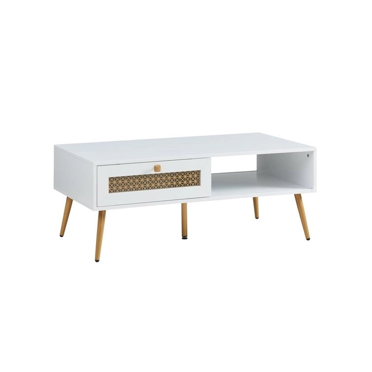 Table basse rectangulaire en bois 42 W avec étagère de rangement et tiroir