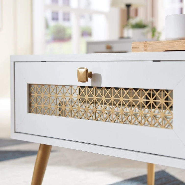 Table basse rectangulaire en bois 42 W avec étagère de rangement et tiroir