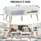 Table basse rectangulaire en bois 42 W avec étagère de rangement et tiroir