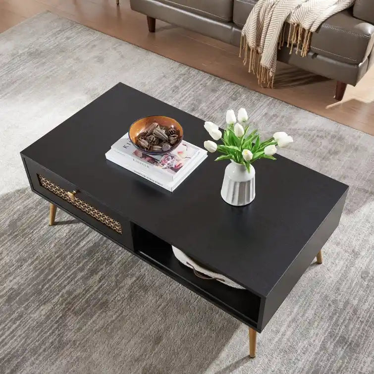Table basse rectangulaire en bois 42 W avec étagère de rangement et tiroir