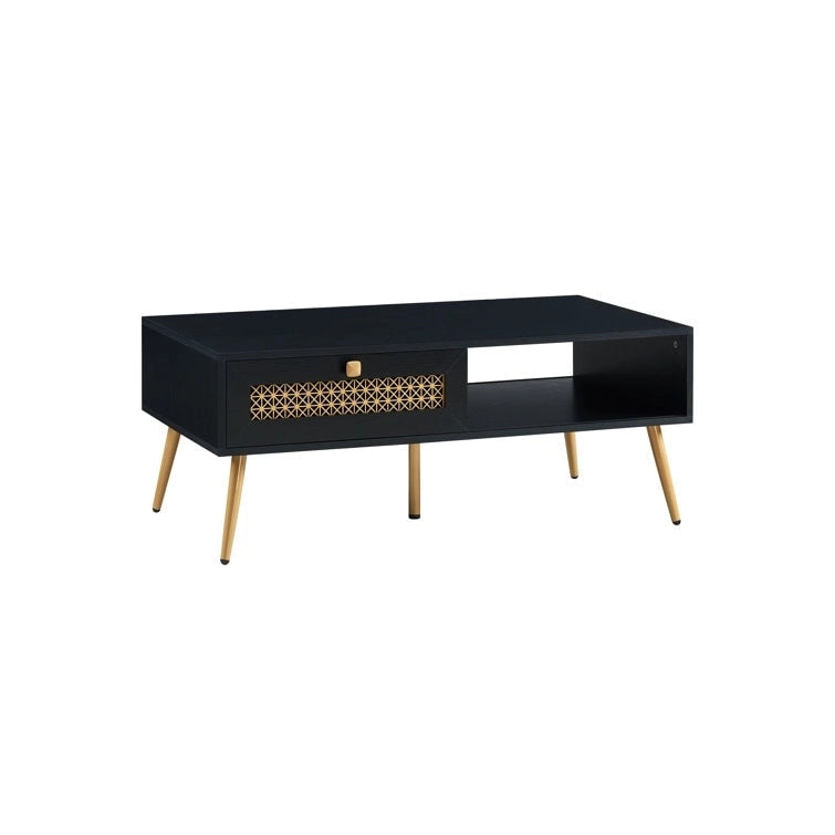 Table basse rectangulaire en bois 42 W avec étagère de rangement et tiroir