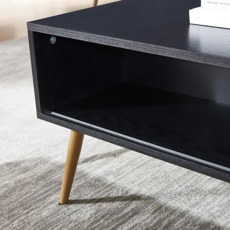 Table basse rectangulaire en bois 42 W avec étagère de rangement et tiroir
