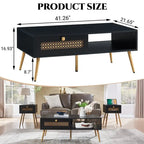 Table basse rectangulaire en bois 42 W avec étagère de rangement et tiroir