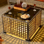 Ensemble de 6 chaises pivotantes en osier d'extérieur OVIOS avec table basse à énergie solaire