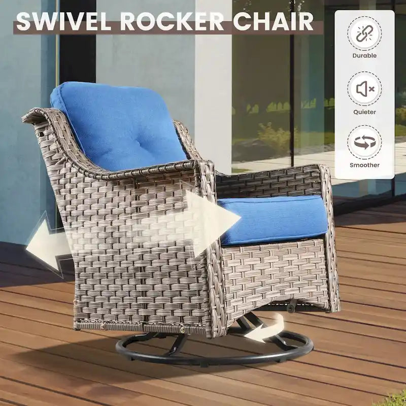 Ensemble de 6 chaises pivotantes en osier d'extérieur OVIOS avec table basse à énergie solaire
