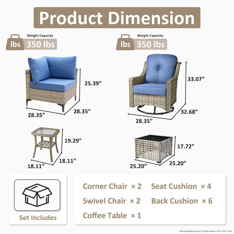 Ensemble de 6 chaises pivotantes en osier d'extérieur OVIOS avec table basse à énergie solaire