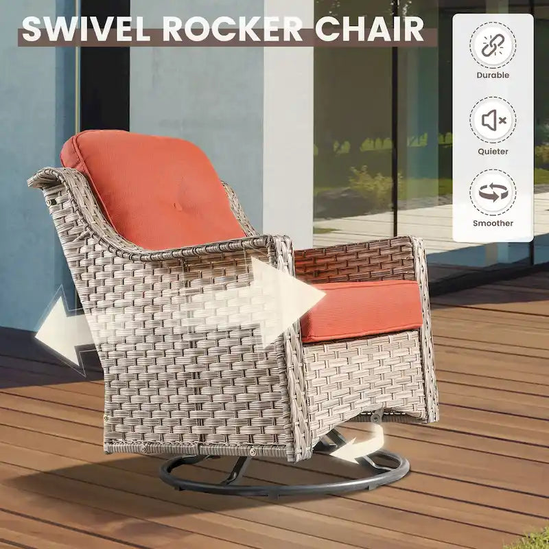 Ensemble de 6 chaises pivotantes en osier d'extérieur OVIOS avec table basse à énergie solaire