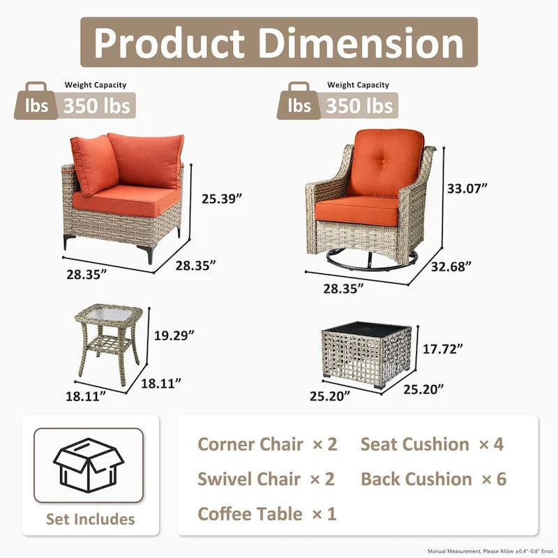 Ensemble de 6 chaises pivotantes en osier d'extérieur OVIOS avec table basse à énergie solaire