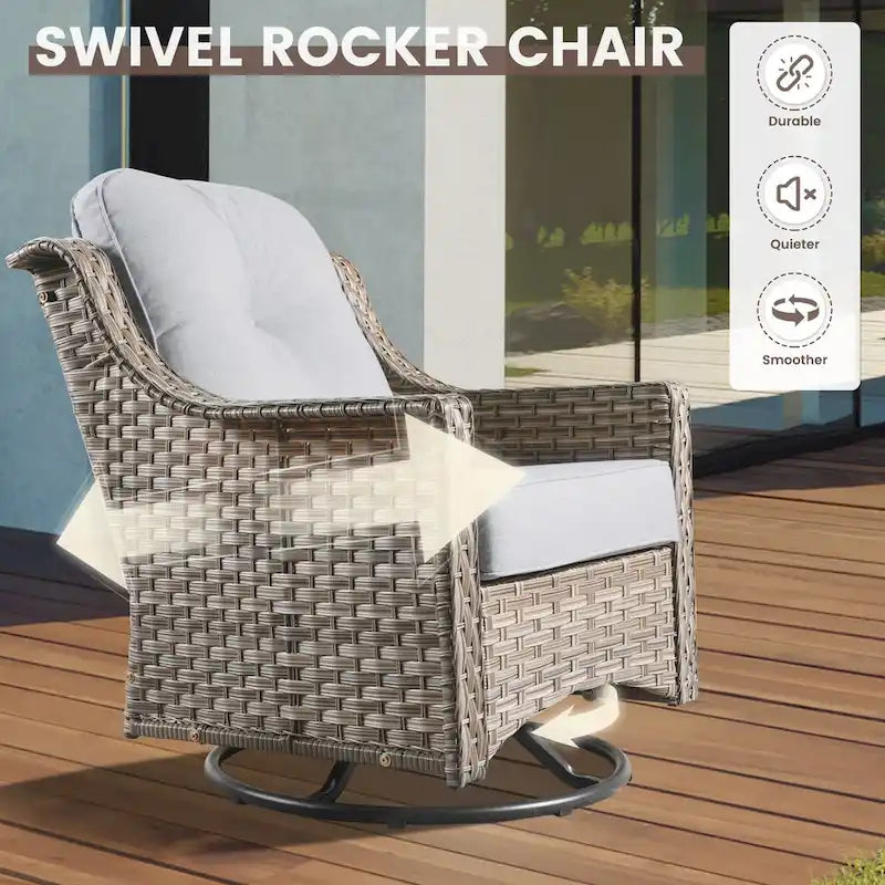 Ensemble de 6 chaises pivotantes en osier d'extérieur OVIOS avec table basse à énergie solaire