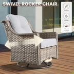 Ensemble de 6 chaises pivotantes en osier d'extérieur OVIOS avec table basse à énergie solaire