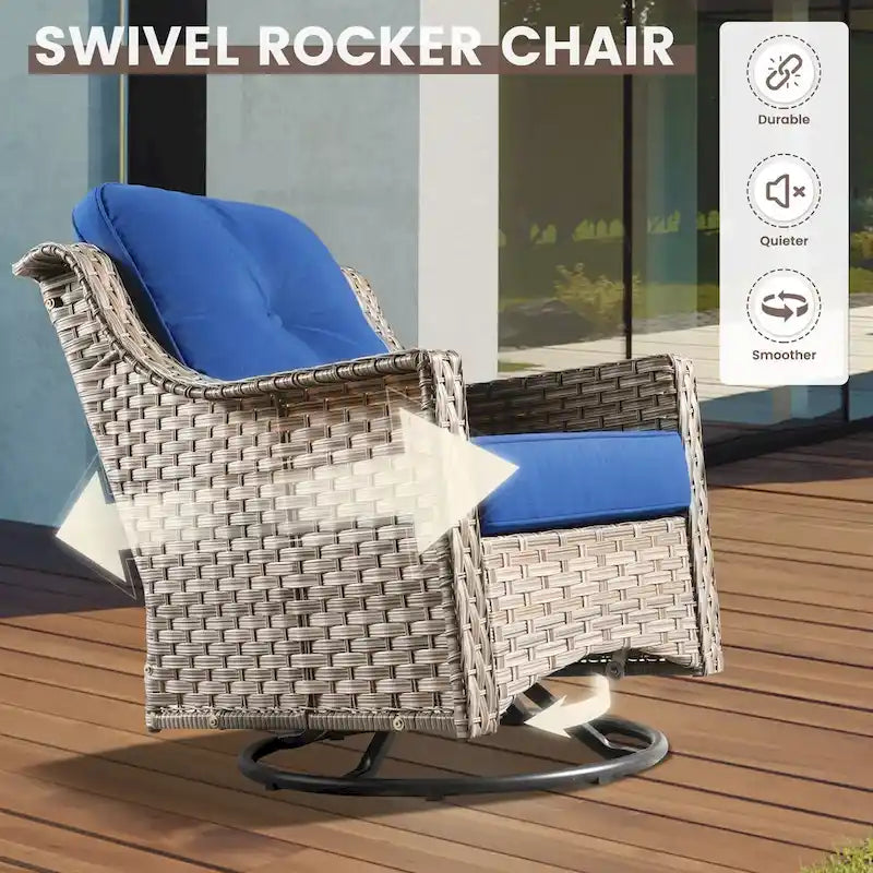 Ensemble de 6 chaises pivotantes en osier d'extérieur OVIOS avec table basse à énergie solaire