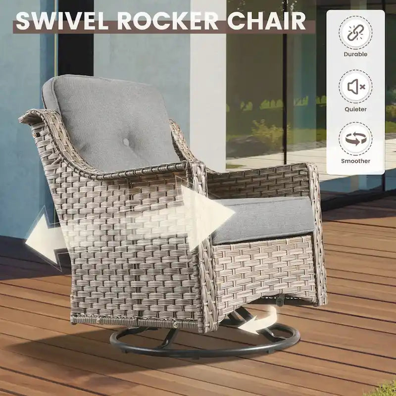 Ensemble de 6 chaises pivotantes en osier d'extérieur OVIOS avec table basse à énergie solaire