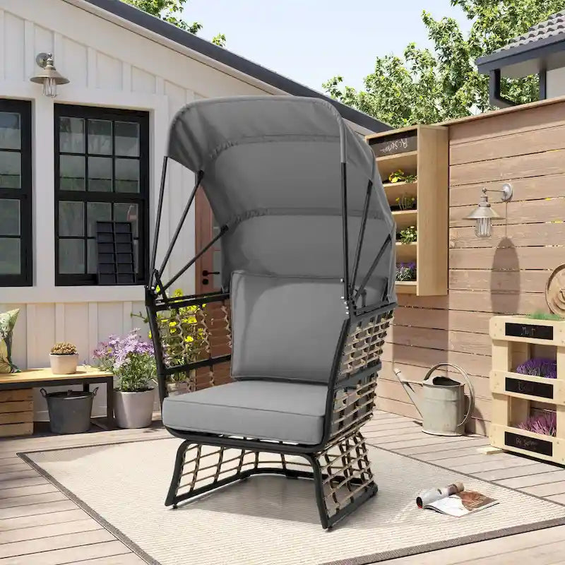 Pellebant Outdoor Indoor PE Wicker Aluminum Lounge Egg Chair with Canopy and Cushions