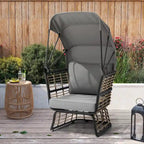 Fauteuil œuf de salon PELLEBANT en osier PE et aluminium pour l'intérieur et l'extérieur avec auvent et coussins