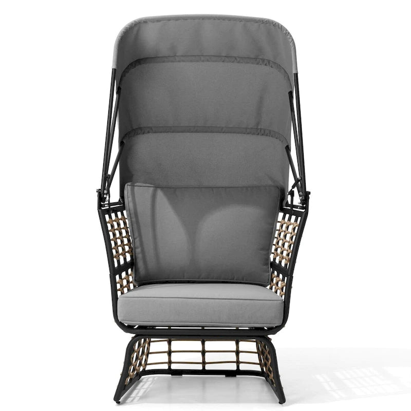 Fauteuil œuf de salon PELLEBANT en osier PE et aluminium pour l'intérieur et l'extérieur avec auvent et coussins