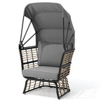 Fauteuil œuf de salon PELLEBANT en osier PE et aluminium pour l'intérieur et l'extérieur avec auvent et coussins