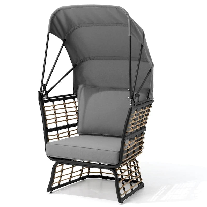 Fauteuil œuf de salon PELLEBANT en osier PE et aluminium pour l'intérieur et l'extérieur avec auvent et coussins