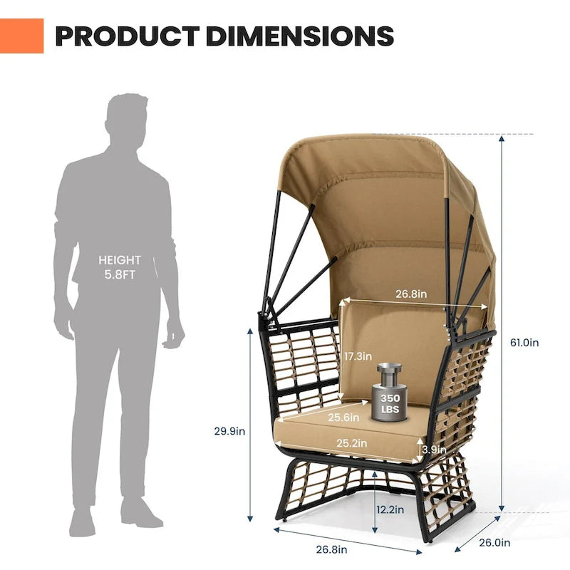Fauteuil œuf de salon PELLEBANT en osier PE et aluminium pour l'intérieur et l'extérieur avec auvent et coussins