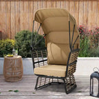 Fauteuil œuf de salon PELLEBANT en osier PE et aluminium pour l'intérieur et l'extérieur avec auvent et coussins