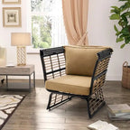 Fauteuil œuf de salon PELLEBANT en osier PE et aluminium pour l'intérieur et l'extérieur avec auvent et coussins