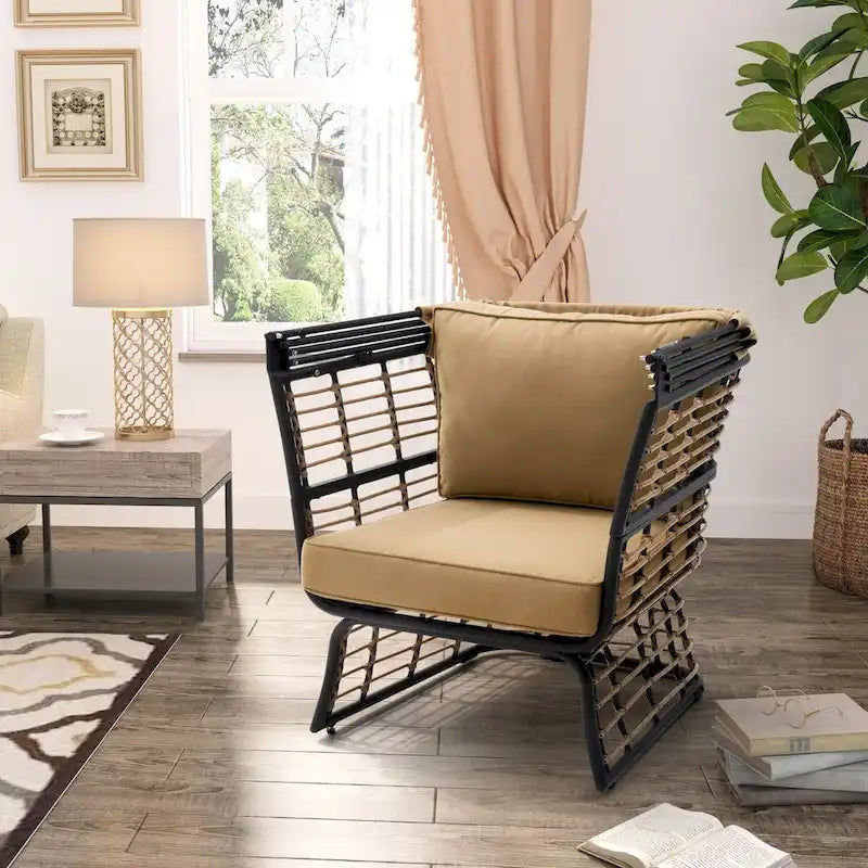Fauteuil œuf de salon PELLEBANT en osier PE et aluminium pour l'intérieur et l'extérieur avec auvent et coussins