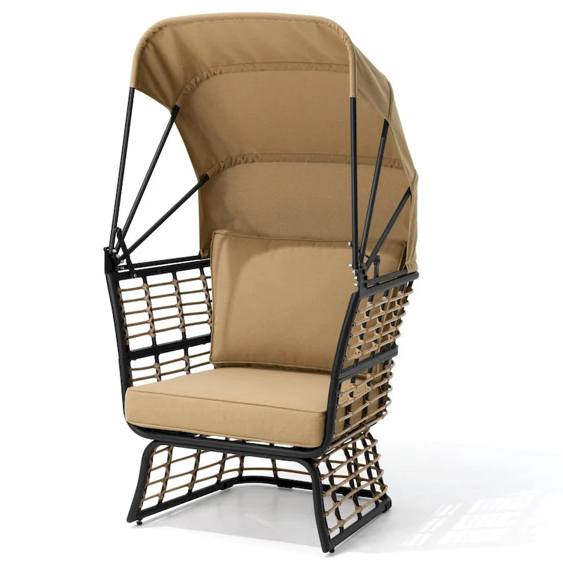 Fauteuil œuf de salon PELLEBANT en osier PE et aluminium pour l'intérieur et l'extérieur avec auvent et coussins