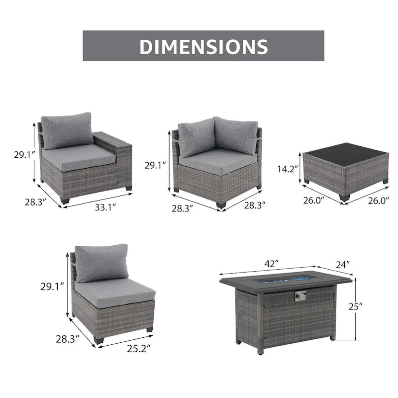 Ensemble de conversation en osier 13 pièces pour 10 personnes, à combinaison libre, avec coussins imperméables et table brasero
