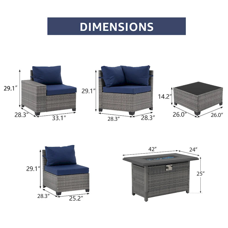 Ensemble de conversation en osier 13 pièces pour 10 personnes, à combinaison libre, avec coussins imperméables et table brasero