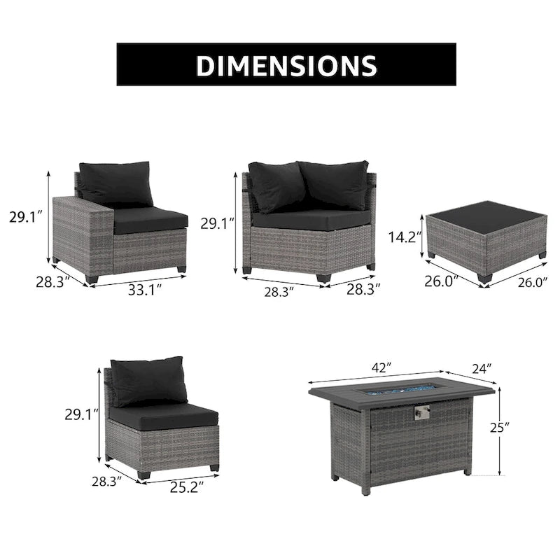 Ensemble de conversation en osier 13 pièces pour 10 personnes, à combinaison libre, avec coussins imperméables et table brasero