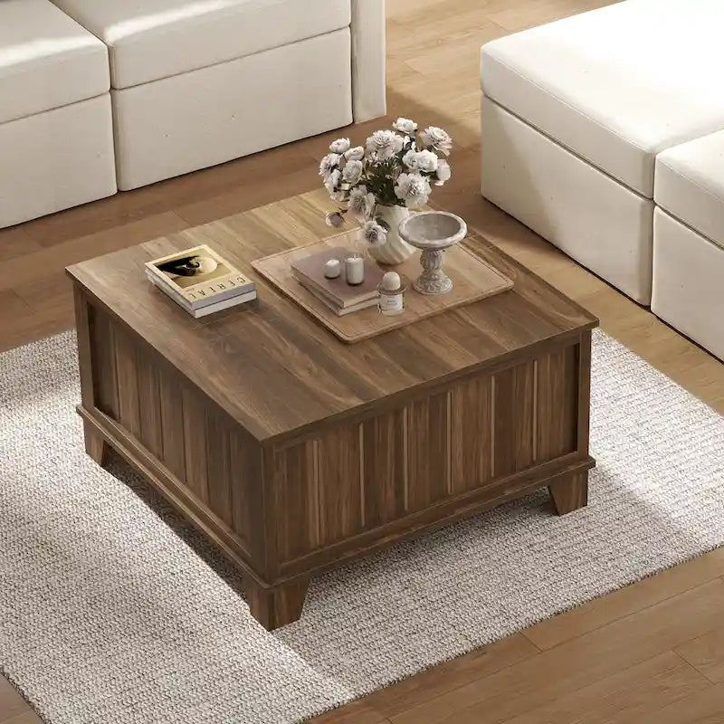 31.5 Rustic Farmhouse Lift Top Square Coffee Table with Storage