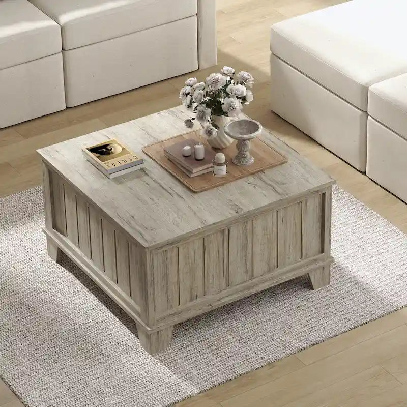 Table basse carrée rustique de ferme avec plateau relevable et rangement de 31,5 po