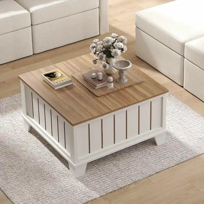 Table basse carrée rustique de ferme avec plateau relevable et rangement de 31,5 po