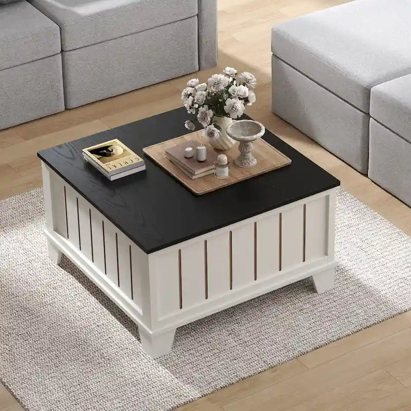 Table basse carrée rustique de ferme avec plateau relevable et rangement de 31,5 po
