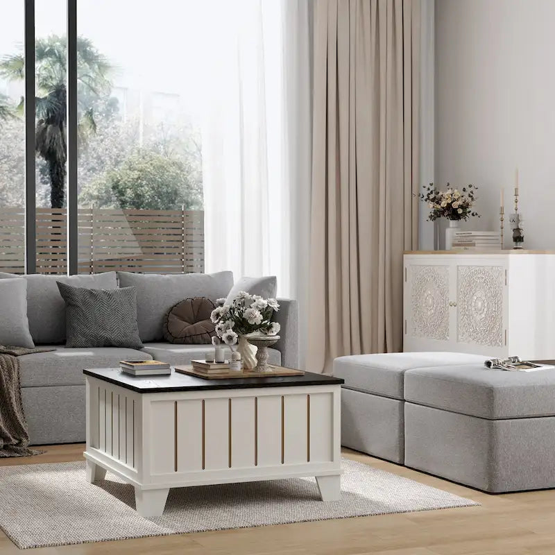 Table basse carrée rustique de ferme avec plateau relevable et rangement de 31,5 po