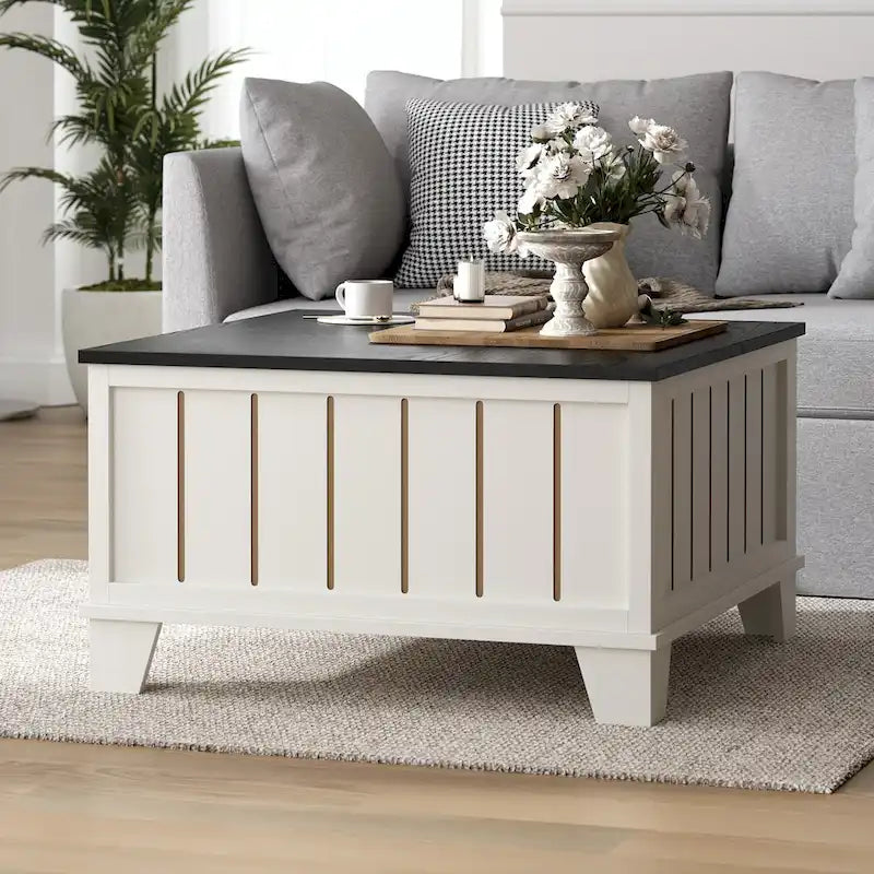 Table basse carrée rustique de ferme avec plateau relevable et rangement de 31,5 po