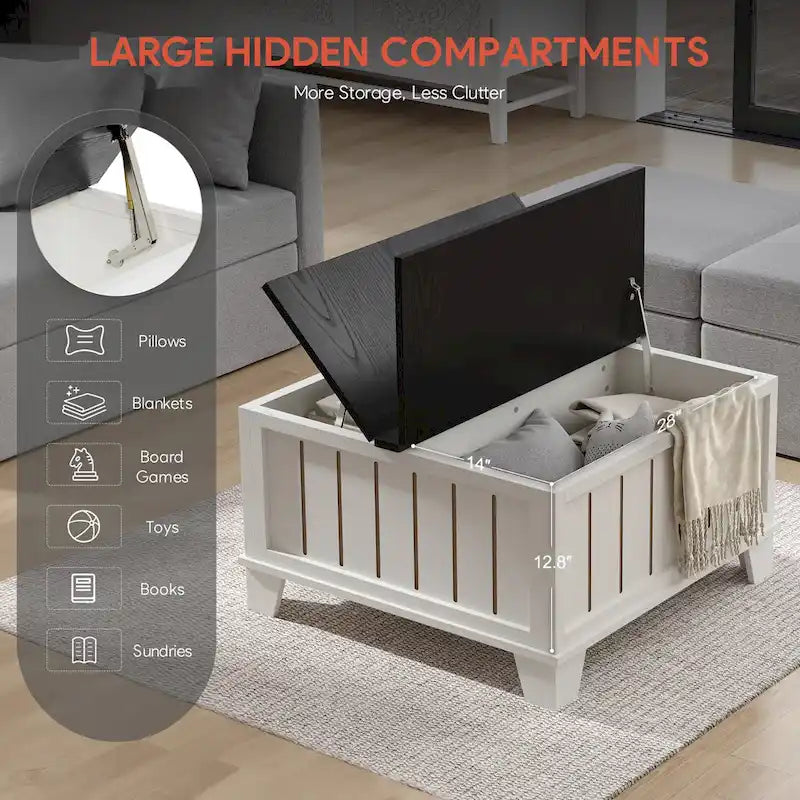 Table basse carrée rustique de ferme avec plateau relevable et rangement de 31,5 po