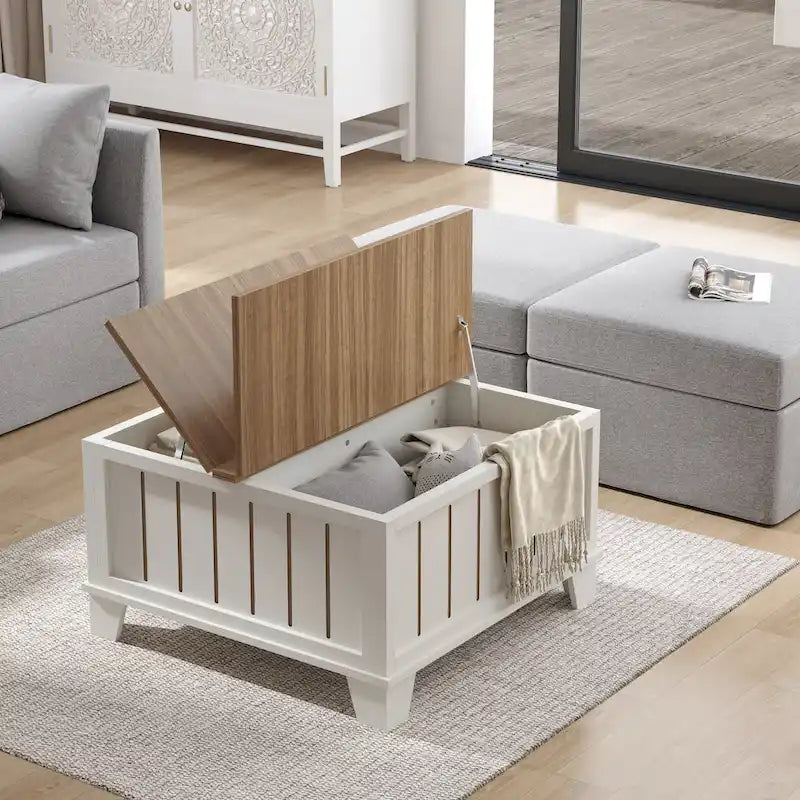 Table basse carrée rustique de ferme avec plateau relevable et rangement de 31,5 po