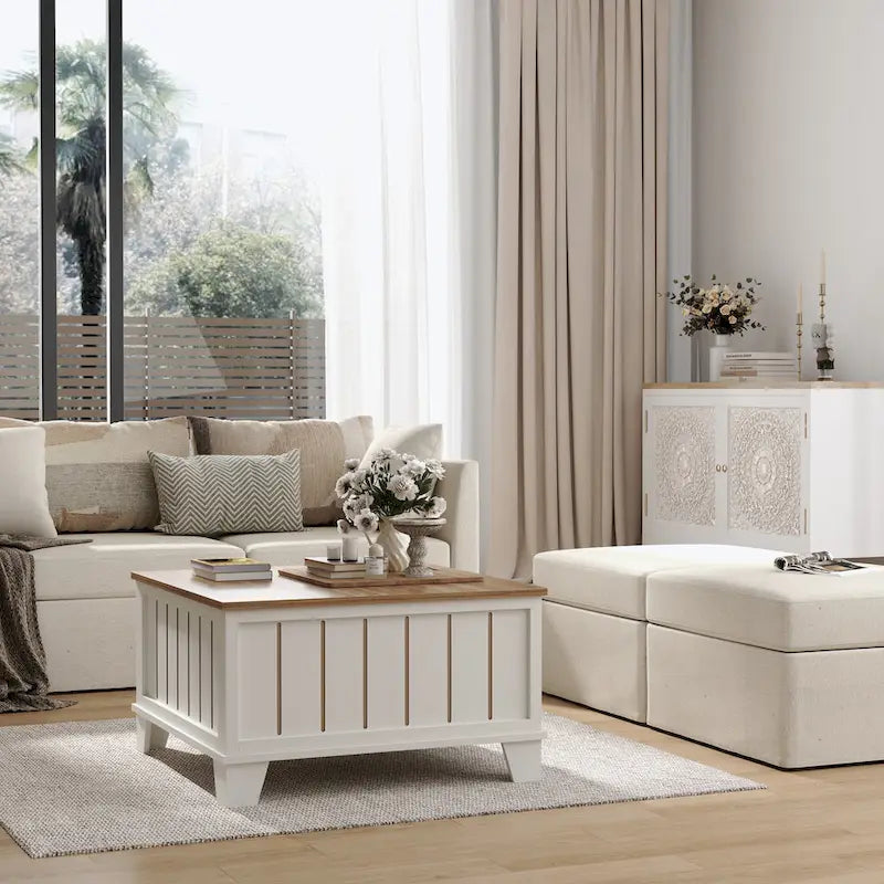 Table basse carrée rustique de ferme avec plateau relevable et rangement de 31,5 po