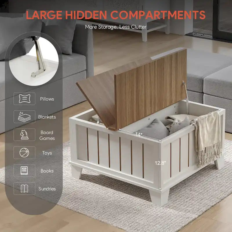 Table basse carrée rustique de ferme avec plateau relevable et rangement de 31,5 po