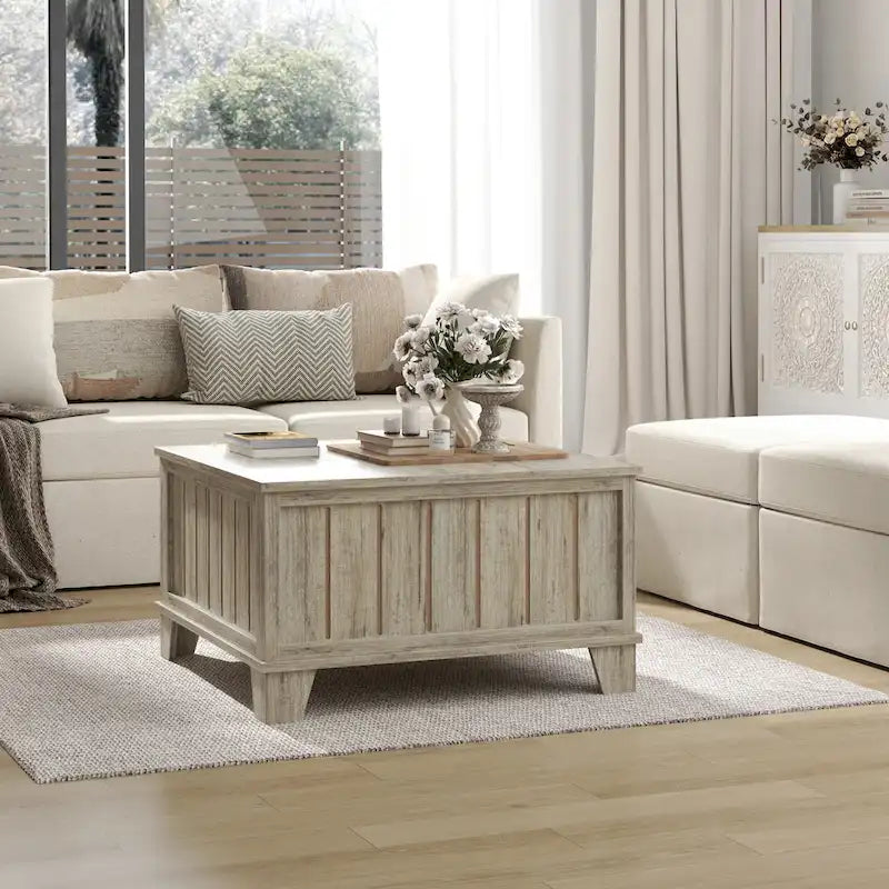 Table basse carrée rustique de ferme avec plateau relevable et rangement de 31,5 po