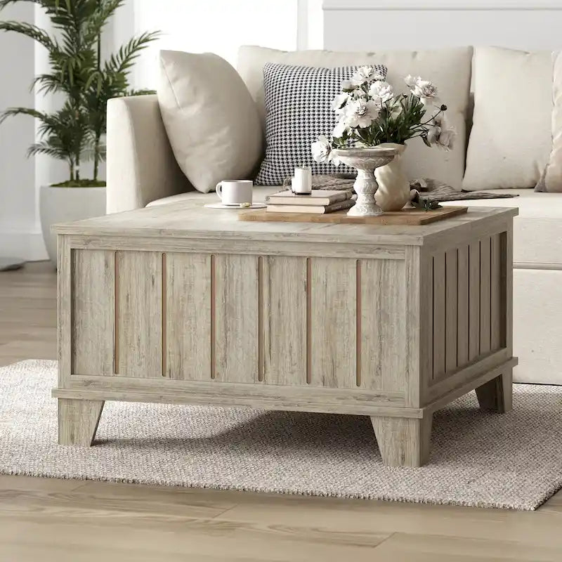 Table basse carrée rustique de ferme avec plateau relevable et rangement de 31,5 po