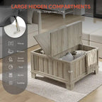 Table basse carrée rustique de ferme avec plateau relevable et rangement de 31,5 po