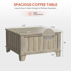 Table basse carrée rustique de ferme avec plateau relevable et rangement de 31,5 po