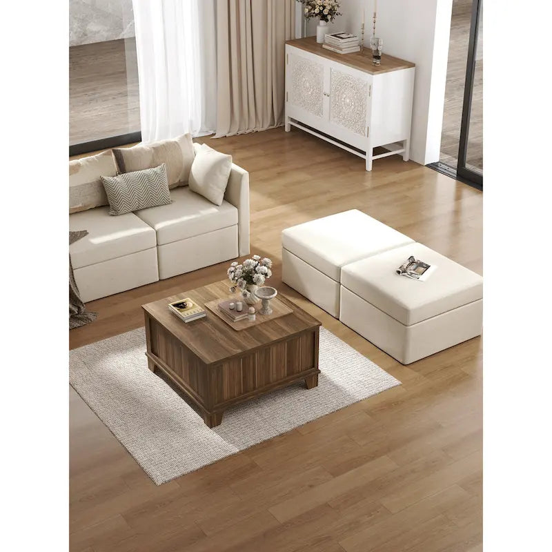 Table basse carrée rustique de ferme avec plateau relevable et rangement de 31,5 po